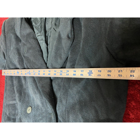 VTG John Weitz Size 12 Aqua Teal Blue Wool Button Over Pea Coat Double Breasted - Picture 11 of 13